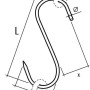 Technische Zeichnung Conacord S-Haken, Stahl, 5,2 x 140 mm, Edelstahl-Beschläge.