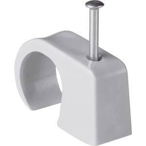 Graue Nagelschelle (14-20 mm) mit Nagel, 10er-Pack zur Kabel- und Rohrbefestigung.