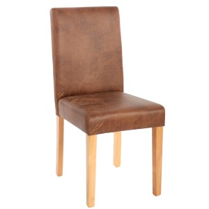 Brauner Esszimmerstuhl im Wildlederimitat-Look mit hoher Rückenlehne und hellen Holzbeinen. Klassisches 2er-Set.