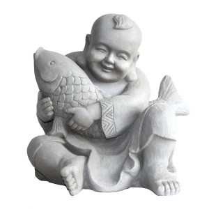 Deko-Figur Buddha mit Fisch, 45 cm, aus Polyresin für die Gartendekoration.