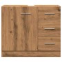 Waschbeckenschrank Artisan-Eiche aus Holzwerkstoff mit Tür, 3 Schubladen und Aussparung für Waschbecken.