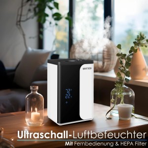 Echos Eco-4170 WLAN Ultraschall Luftbefeuchter, schwarz-weiß, mit App-Steuerung, HEPA-Filter, 5L Tank, erzeugt Nebel.