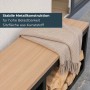 osoltus Brennholzregal mit Bank: schwarzer Metallrahmen, helle Kunststoff-Holz-Sitzfläche, Kaminholz. Kaminzubehör.