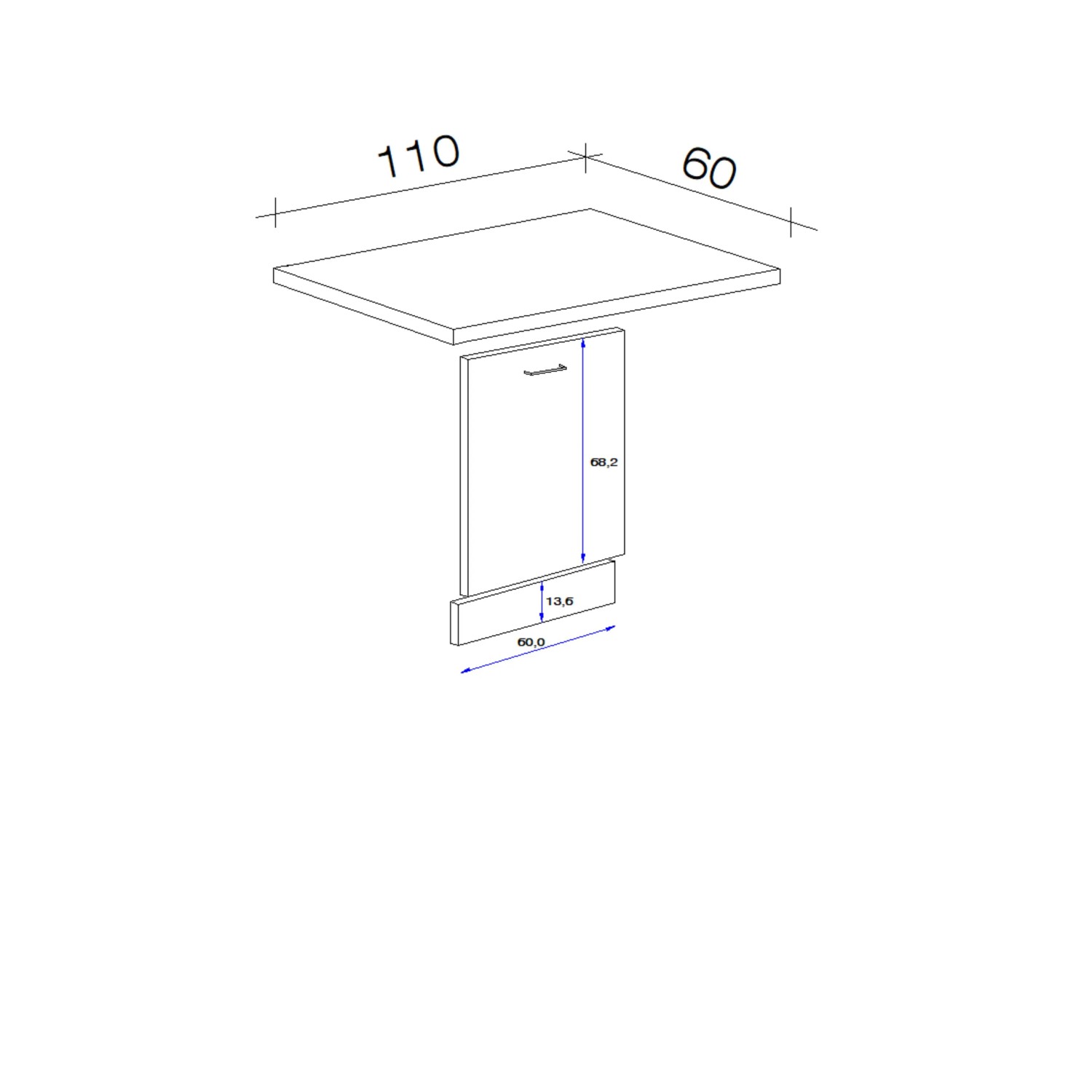 Skizze: Flex-Well Exclusiv Geschirrspüler-Paket Lund, Lichtgrau/Rauchgrau, Maße 110x85x60 cm.