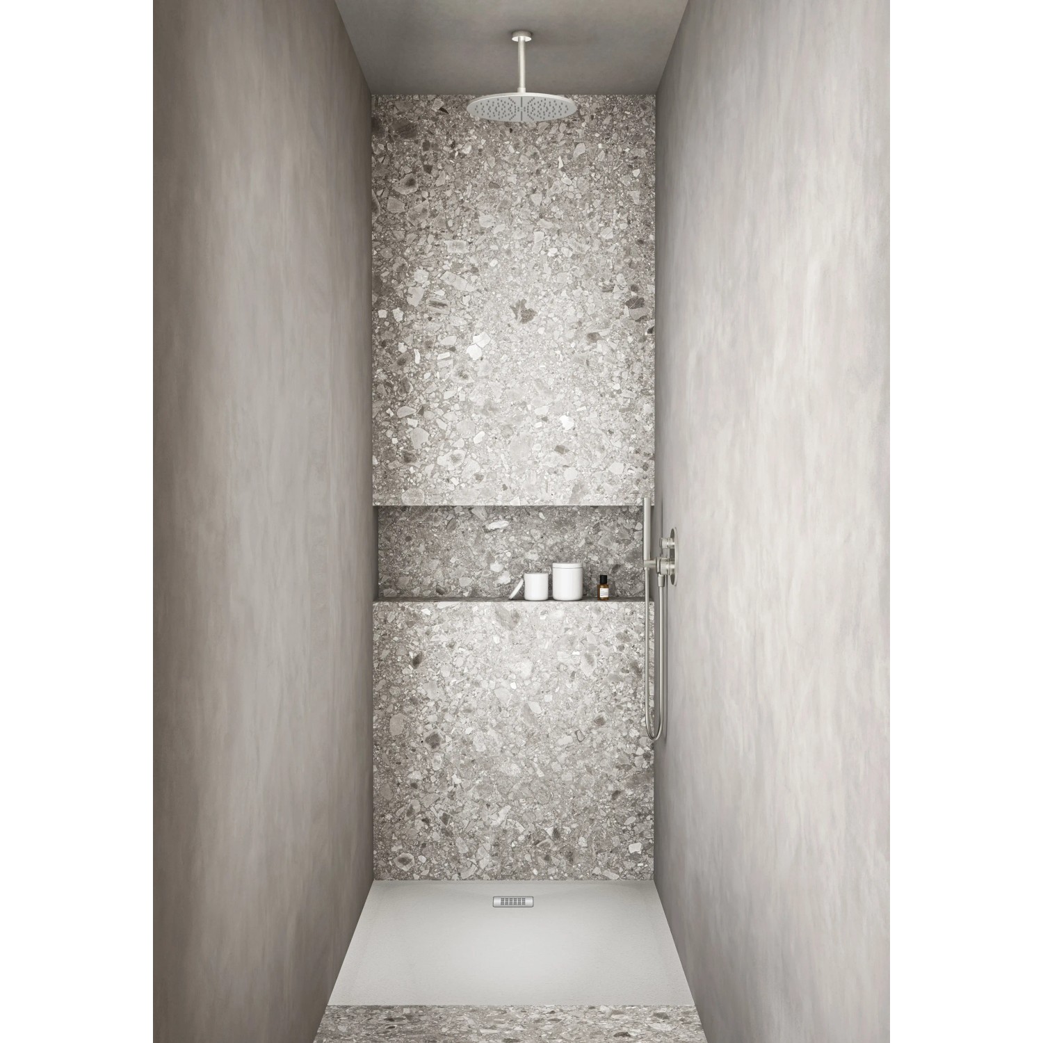 Ideal Standard Kopfbrause Idealrain Atelier, rund, Ø300mm, Silver Storm, montiert in Dusche.