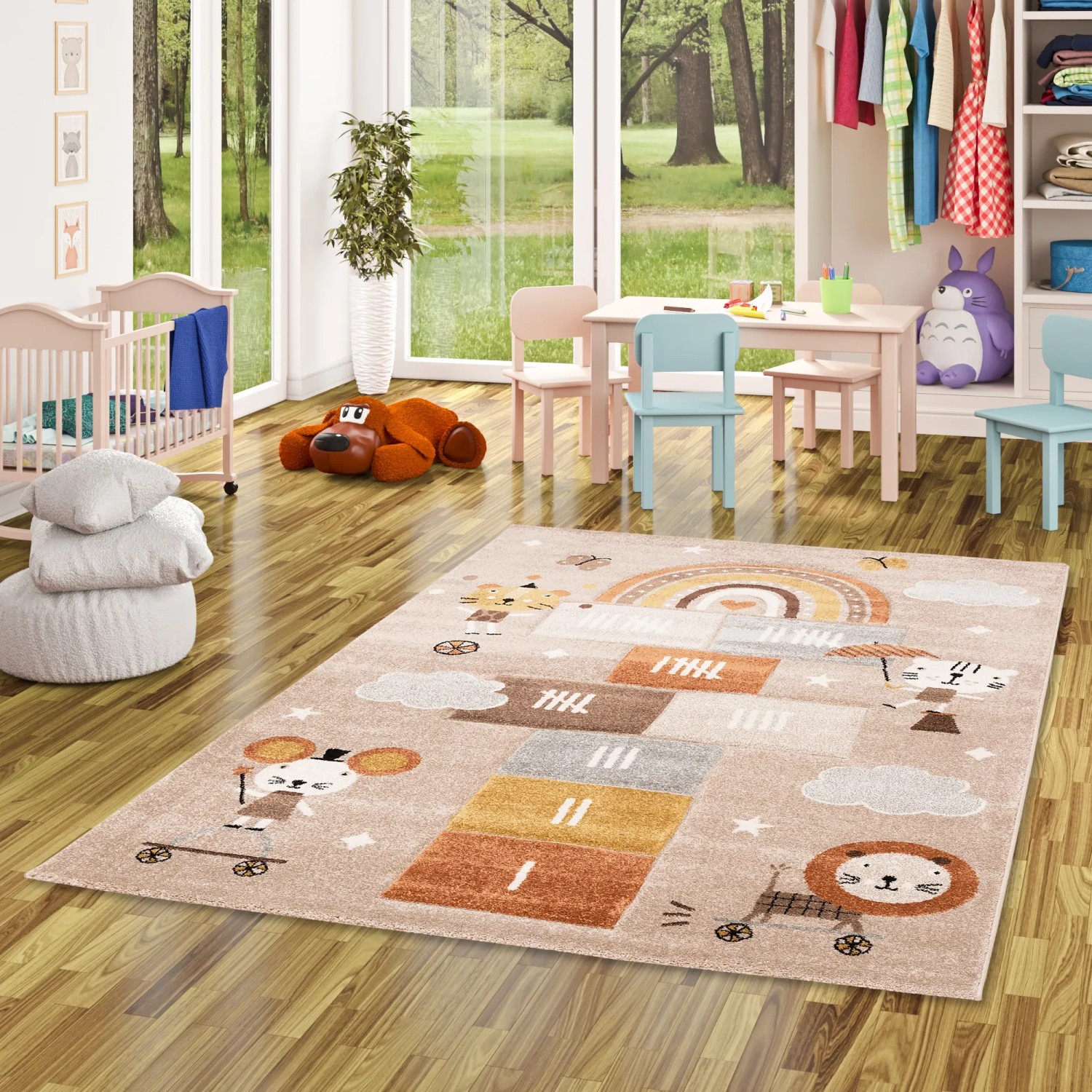 Beiger Kinderteppich Maui Kids mit Spielwelt-Motiv, 80x150cm.