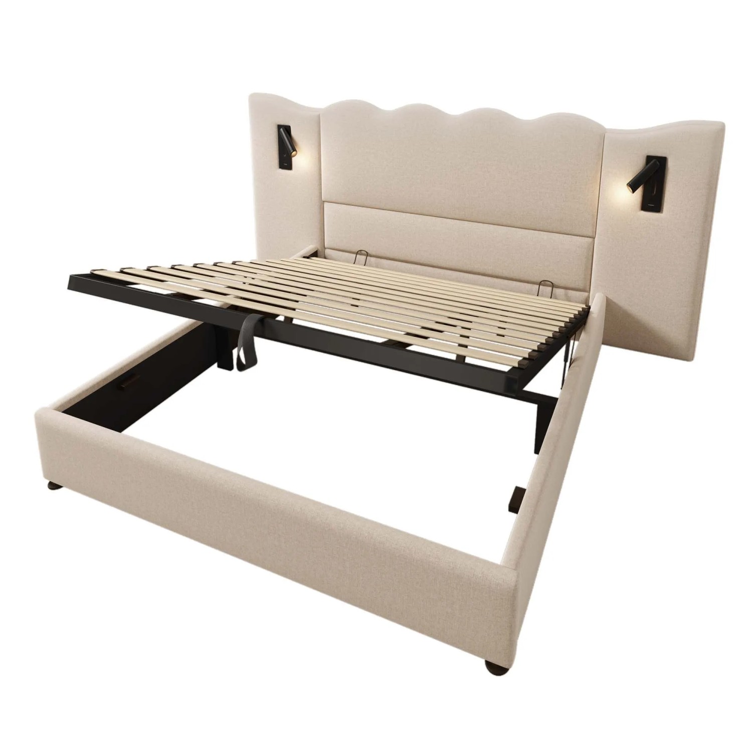 Merax Polsterbett 180x200cm USB-C Leselampe Stauraum Beige