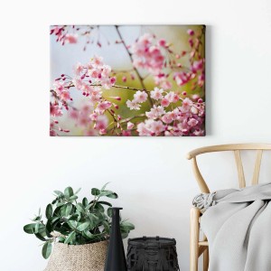 Wandbild Japanische Kirschblüte auf Leinwand, rosa Blüten im Frühling.