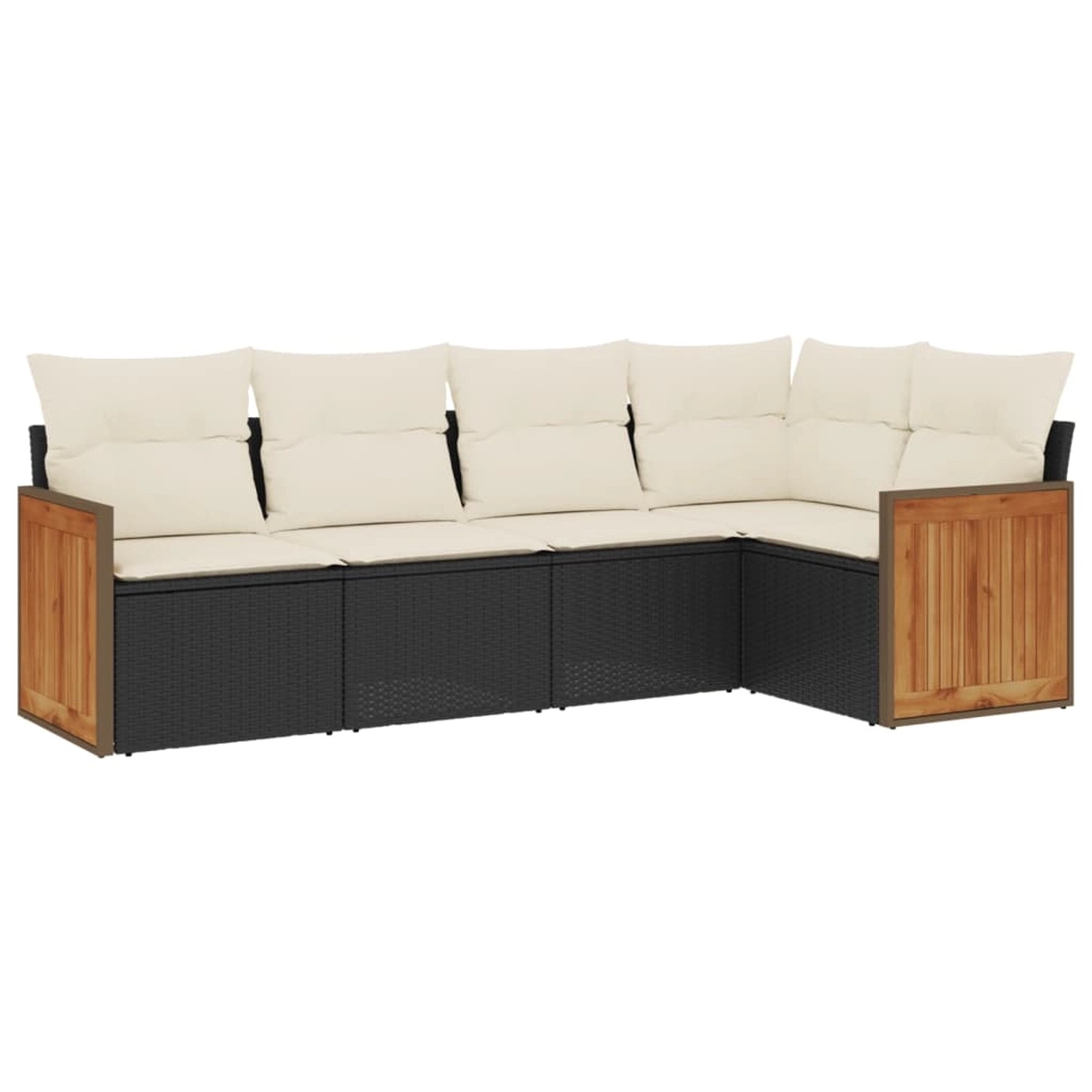 vidaXL 5-Tlg Garten-Sofagarnitur mit Kissen Schwarz Poly Rattan 3227624