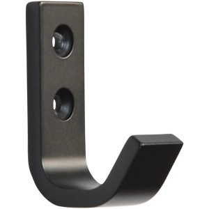 Schwarzer, matter Siro Garderobenhaken aus Metall mit 16 mm Lochabstand.