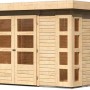 Unbehandeltes Karibu Holz-Gartenhaus Sölve mit Flachdach, 298x213 cm. Gartenhaus aus Holz mit Doppeltür und Fenster.