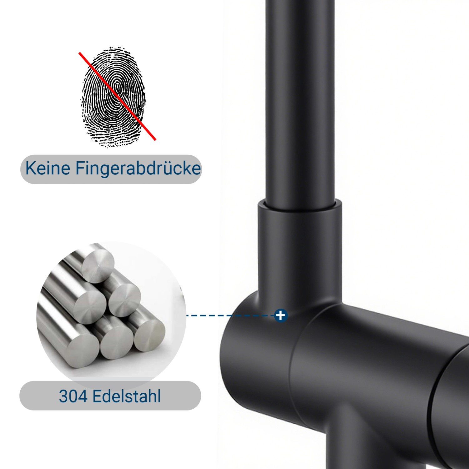AICA Wasserhahn Faltbare 360° Drehbare Schwarz Küchenarmatur 304 Edelstahl Hochdruckfest Mischbatterie Spültischarmatur_6