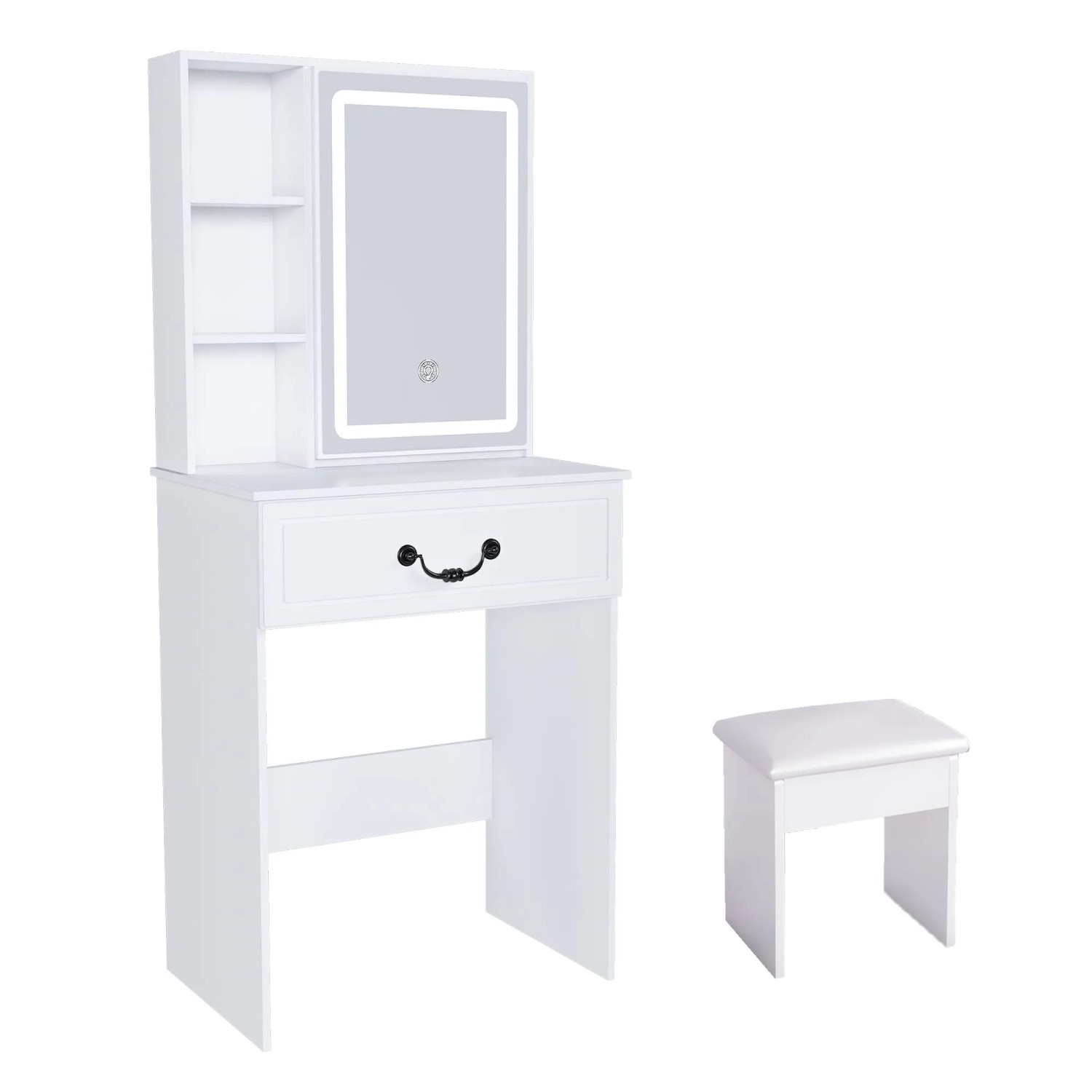 okwish Schminktisch Set mit LED Spiegel Verstecktem Stauraum Schlafzimmer 60x36x131cm Weiß