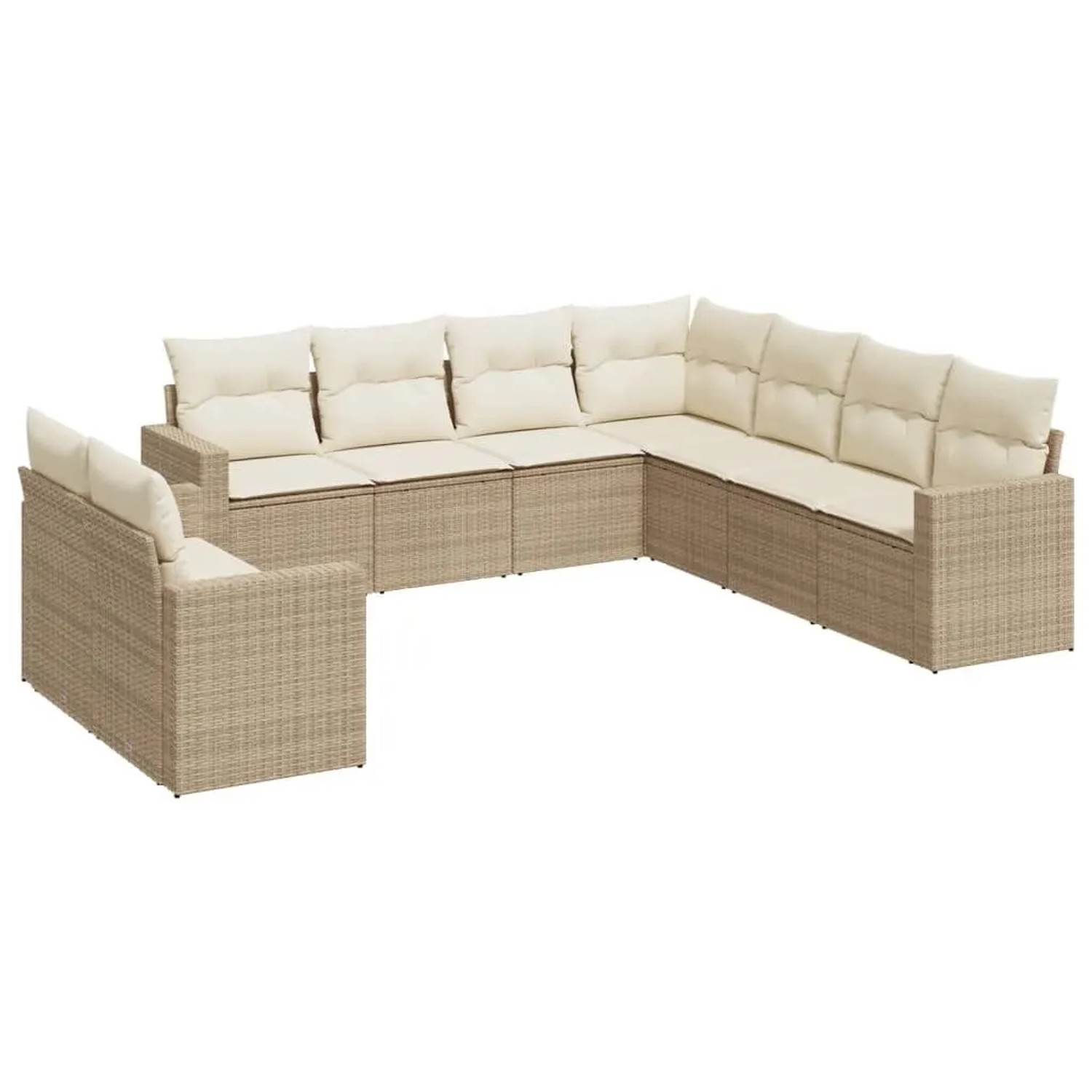 vidaXL 9-Tlg Garten-Sofagarnitur mit Kissen Beige Poly Rattan 3251485