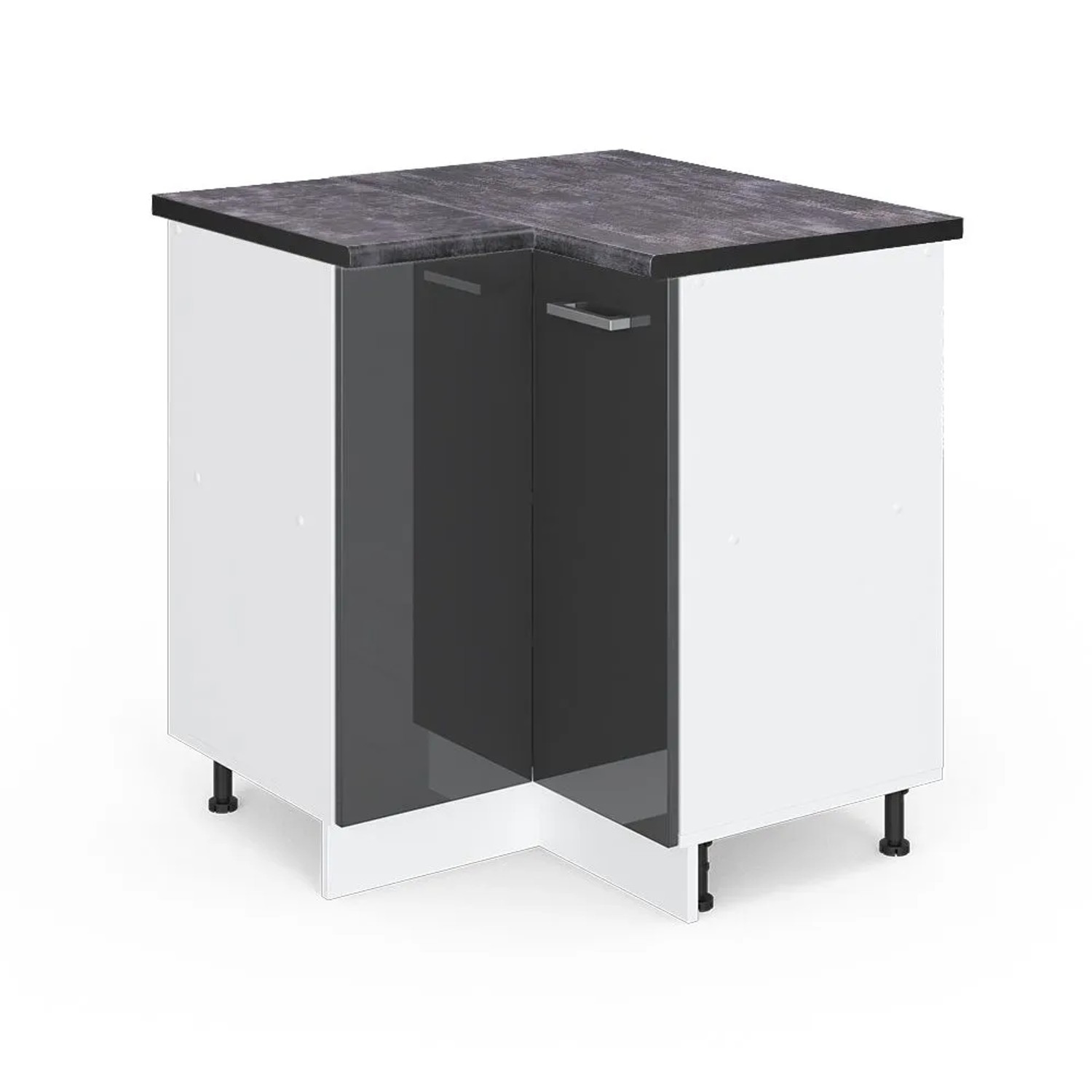 Vicco Eckunterschrank R-Line Anthrazit Hochglanz Weiß 76 cm AP Anthrazit
