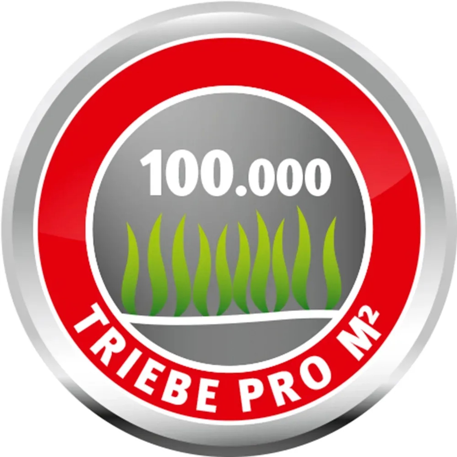 Symbol: Wolf-Garten Premium-Rasen LP 50 mit 100.000 Triebe/m² für dichten Rasen.