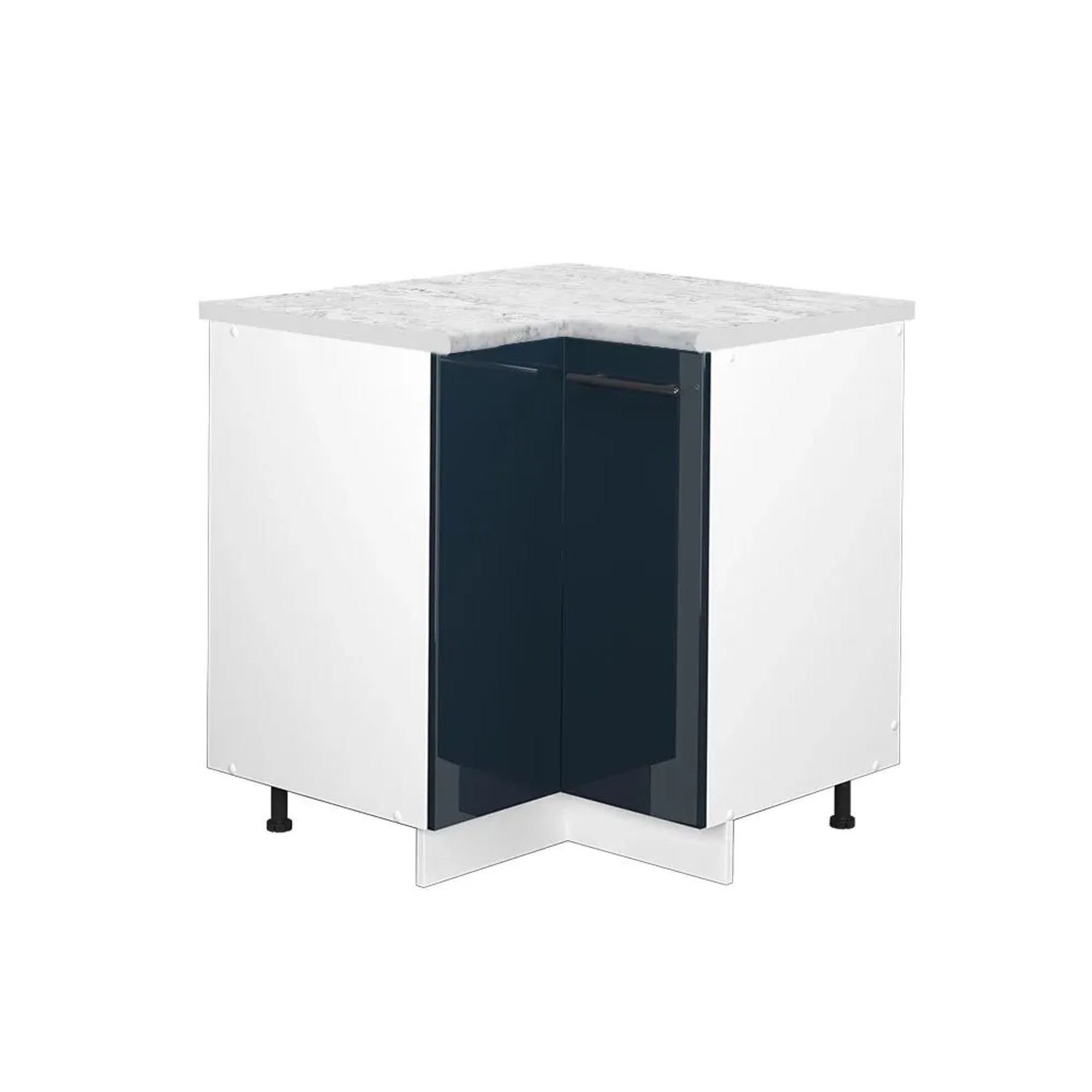 Vicco Eckunterschrank Fame-Line DunkelBlau Hochglanz Weiß 81 cm AP Marmor