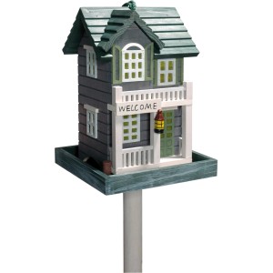 Buntes Dobar Vogelfutterhaus „Welcome“ im USA-Stil mit Ständer.