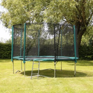 Relaxdays Trampolin Leiter Stahl Silber mit 3 Sprossen 96 cm x 37 cm x 6 cm 2,2 kg