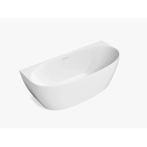 Weiße, ovale Vente-unique Amosari Vorwandbadewanne aus Acryl, 170 cm, mit modernem Design und Überlauf.