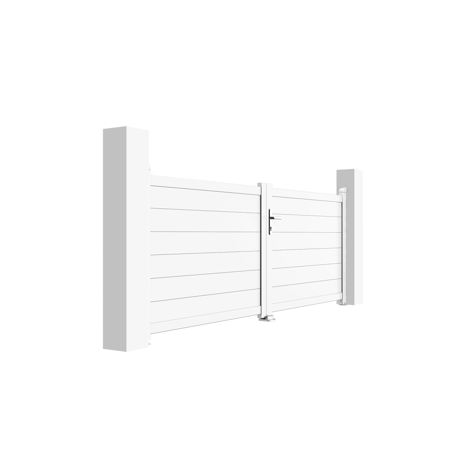 Weißes Casanoov Flügeltor Eiger, 3m breit, mit elektrischem Drehtorantrieb Hicker B200.