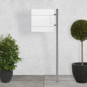 Weißer ECD Germany Standbriefkasten mit Zeitungsfach und silbernem Pfosten (120 cm).