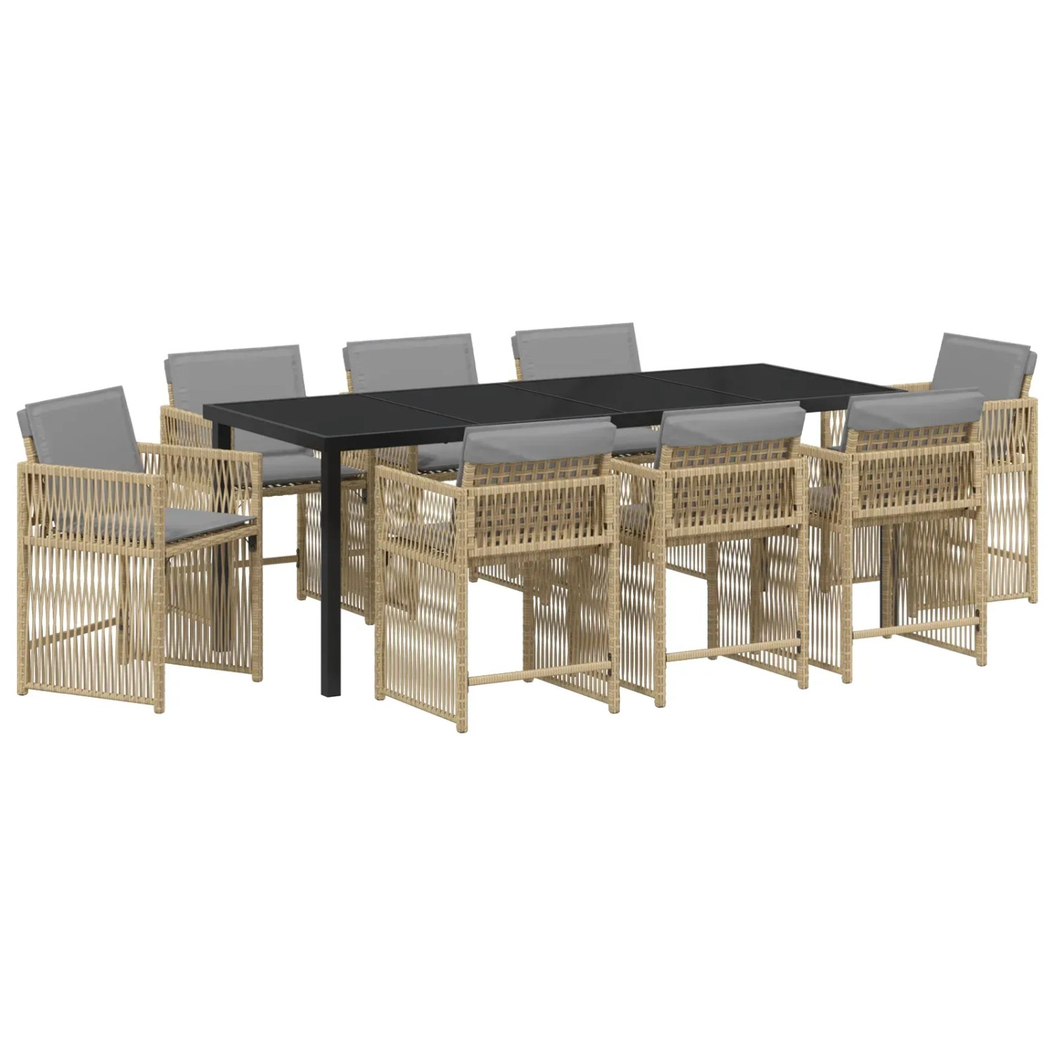 vidaXL Garten Essgruppe 9-Tlg Beige Poly Rattan 3380796