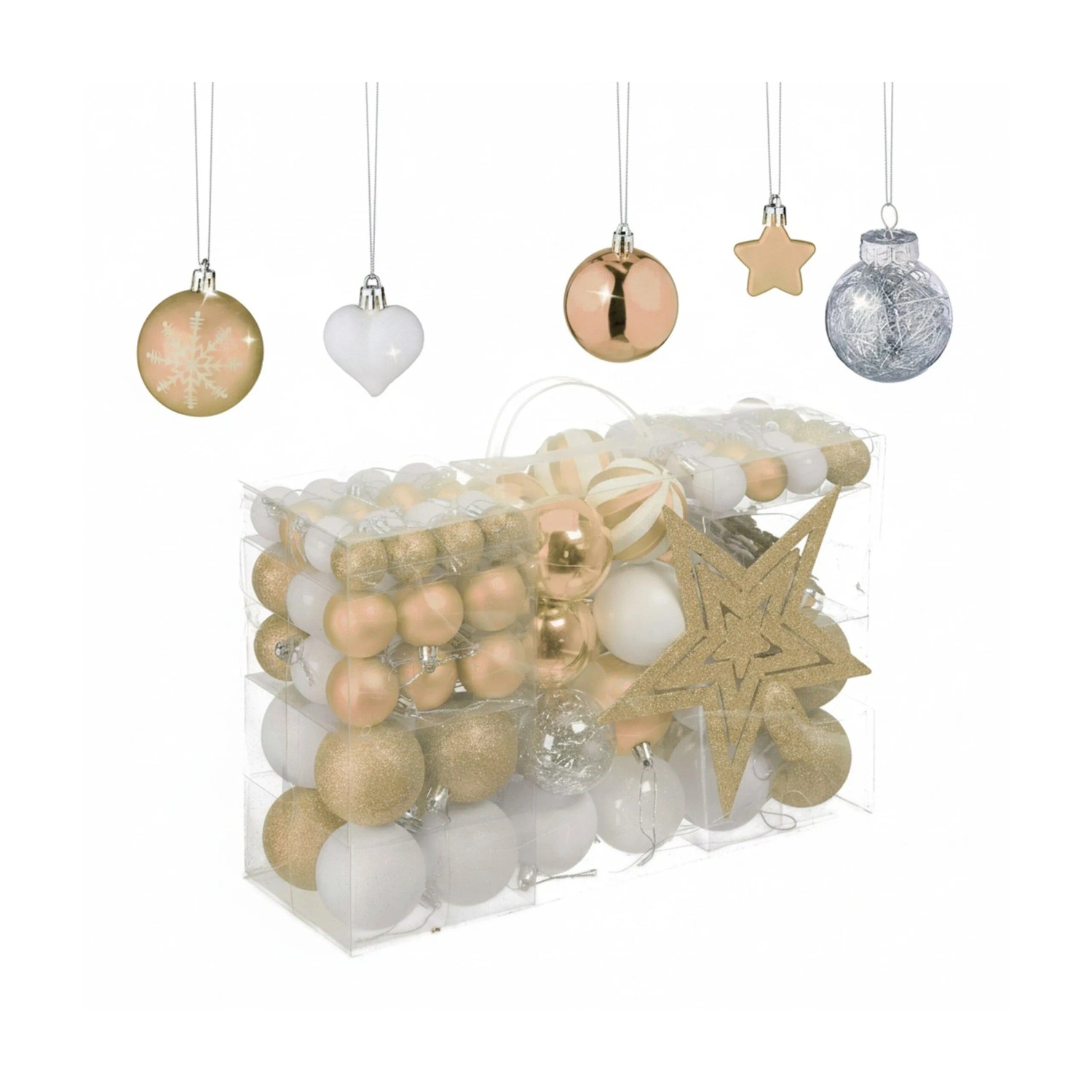Relaxdays Weihnachtskugeln Kunststoff Champagner Matt Glänzend Glitzernd 101er Set