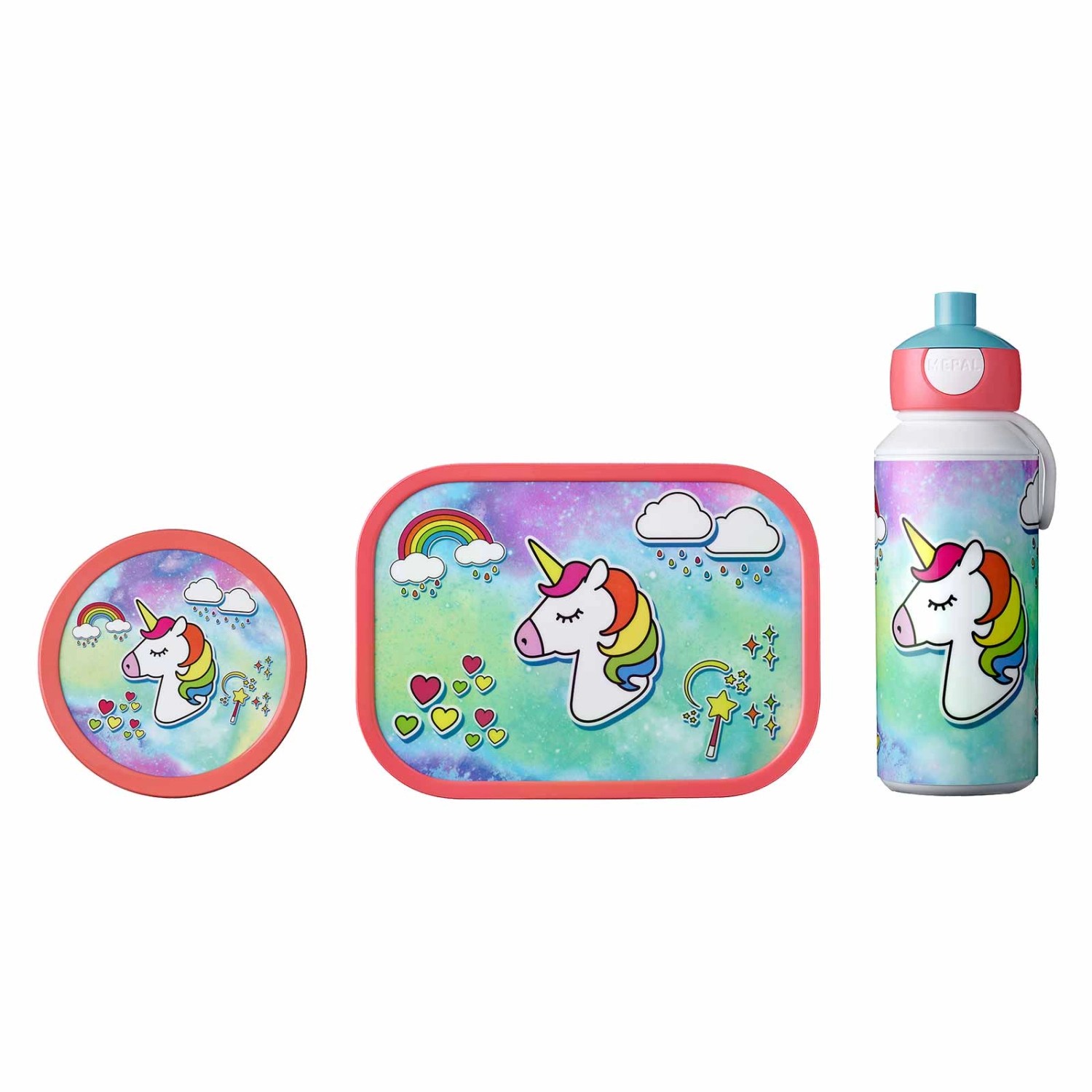 Mepal Campus Lunchset 3-teilig aus Brotdose Trinkflasche und Obstbox Einhorn