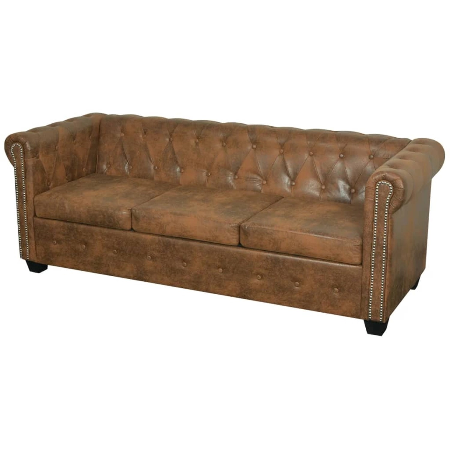 Braunes 3-Sitzer Chesterfield Sofa aus Kunstleder für Wohnzimmer und Büro.