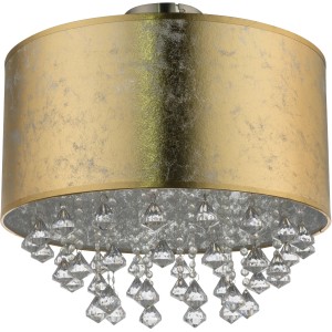 Globo Deckenleuchte Amy I, Nickel matt, goldfarbener Schirm mit Acrylkristallen.