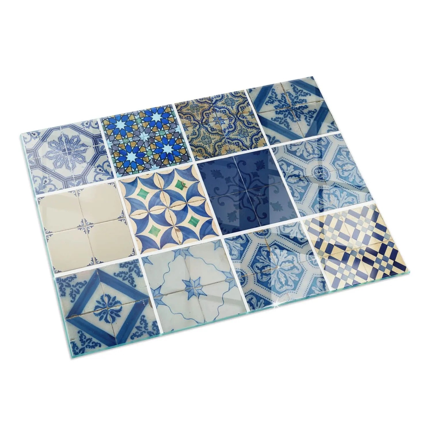 Tulup Glasplatte für Kamin Keramikfliesenmuster Glas unter Kamin Rechteck 120x80 cm Blau Glasplatte für Kamin Glasplatte...