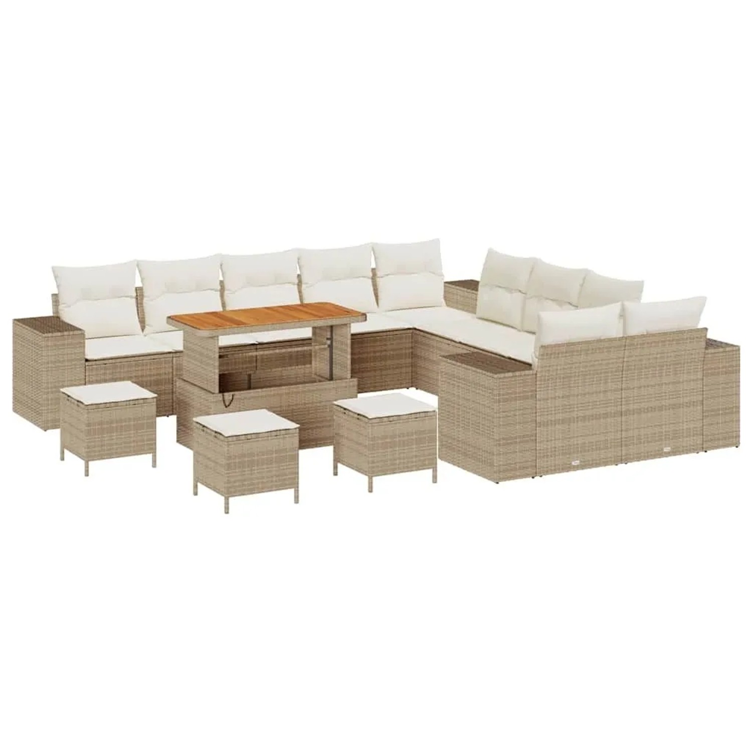 vidaXL Gartensofa-set mit Kissen 14-Tlg Beige und Creme Poly-Rattan 3364021 günstig online kaufen