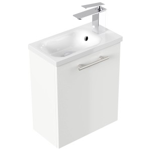 Posseik Badmöbel Pieni Slimline, 40 cm, weiß hochglanz, mit Waschbecken und Armatur.