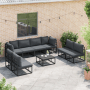 vidaXL Garten-Sofa-Set, 8-teilig, schwarz, mit Aluminiumrahmen und grauen Kissen.