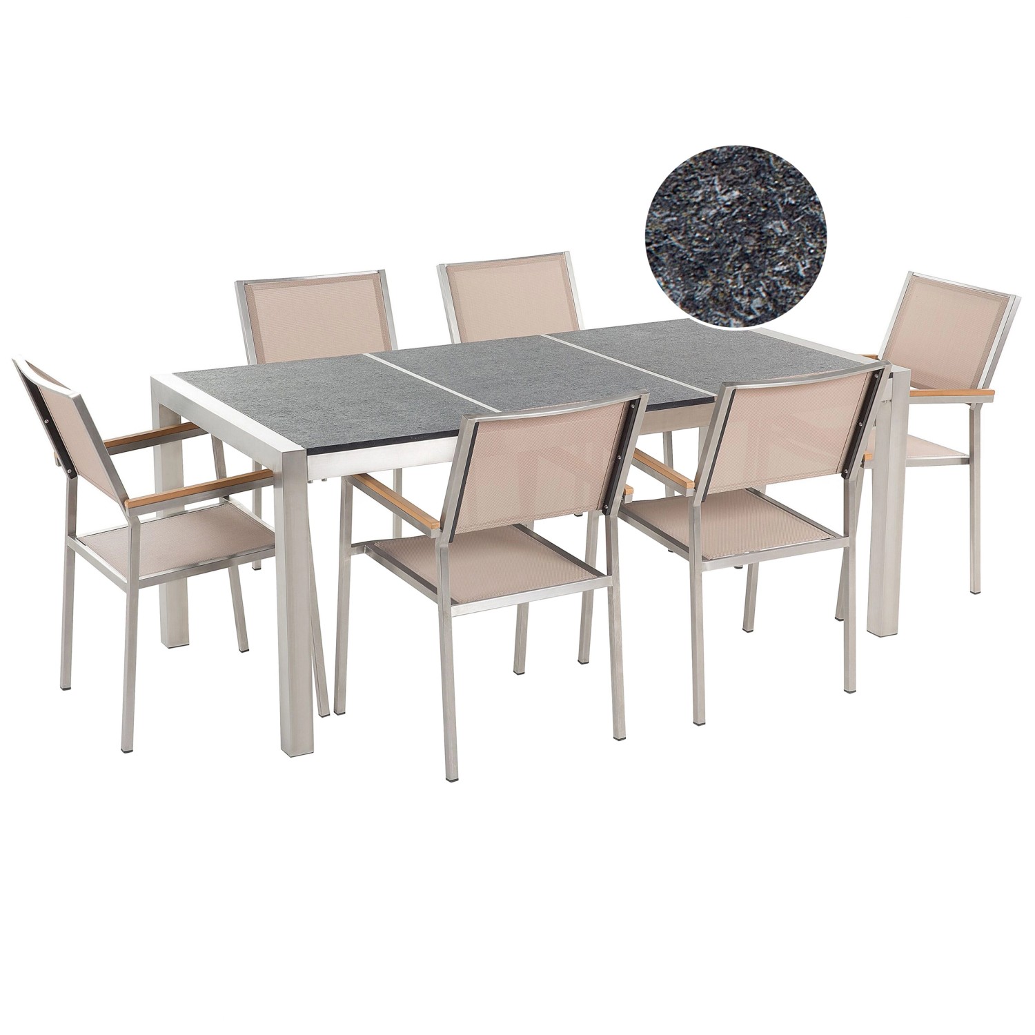 Beliani Gartentisch Set GROSSETO Grau Silber Beige 90x180x87 günstig online kaufen