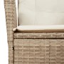 Detailansicht: Beige Poly Rattan Gartenstuhl mit cremeweißen Kissen, Teil der 9-tlg. Essgruppe.