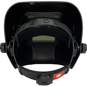 Schwarzer Absaar Schweißhelm mit DIN 9-13, Innensicht.