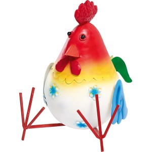 Bunte Deko-Figur Huhn, sitzend, 21x16x21cm, aus Stahlblech für Garten und Balkon.