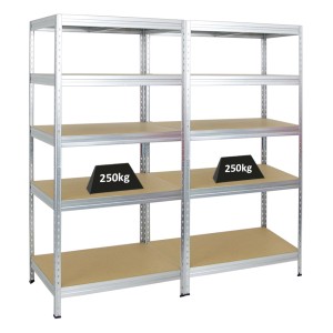PROREGAL Mega Deal: 2 verzinkte Schwerlastregale (180x90x60 cm) mit 5 Böden, je 250 kg Traglast.