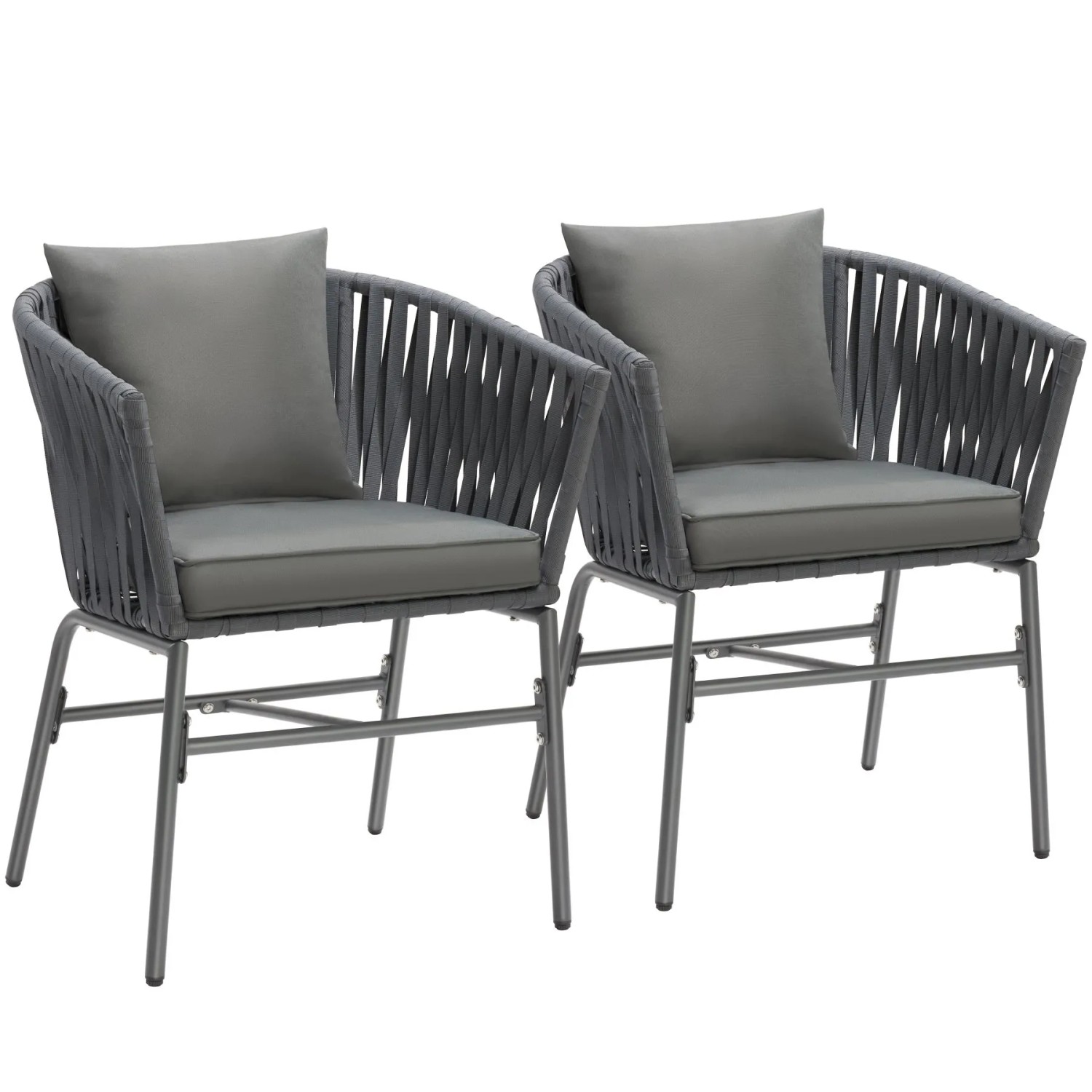 Tectake Stuhlset Valeiras Geflecht Im Rope Design Dicke Der Sitzpolster 7 cm 2Er Set 61 x 60 x 77 cm Dunkelgrau Dunkelgrau