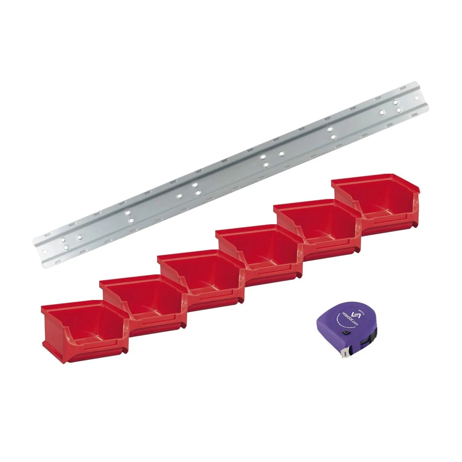 vasalat Set Stapelboxen Größe 1 100x102x60 mm Rot mit Wandhalterung 6 Stück