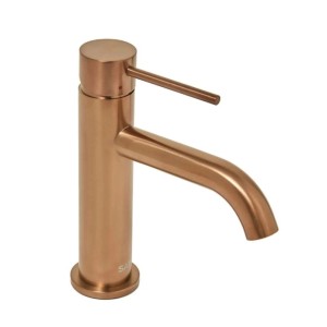 Roségoldene Waschtischbatterie, gebürsteter Edelstahl Einhebelmischer, rundes Design, 16,5 cm hoch, für Bad & Küche.
