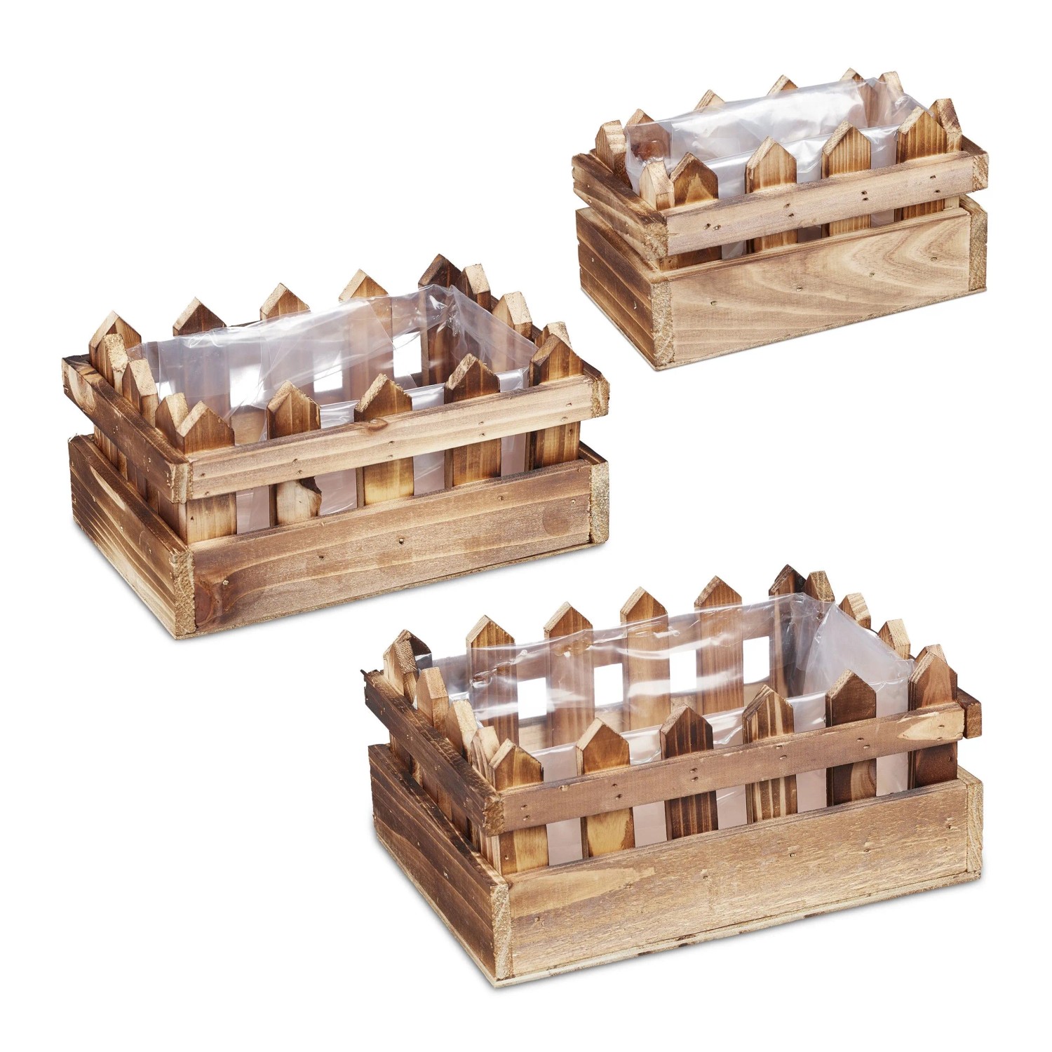 Relaxdays Blumenkasten 3er Set Holz Natur Zaunoptik 12 cm x 25,5 cm x 18,5 cm 1,0 kg