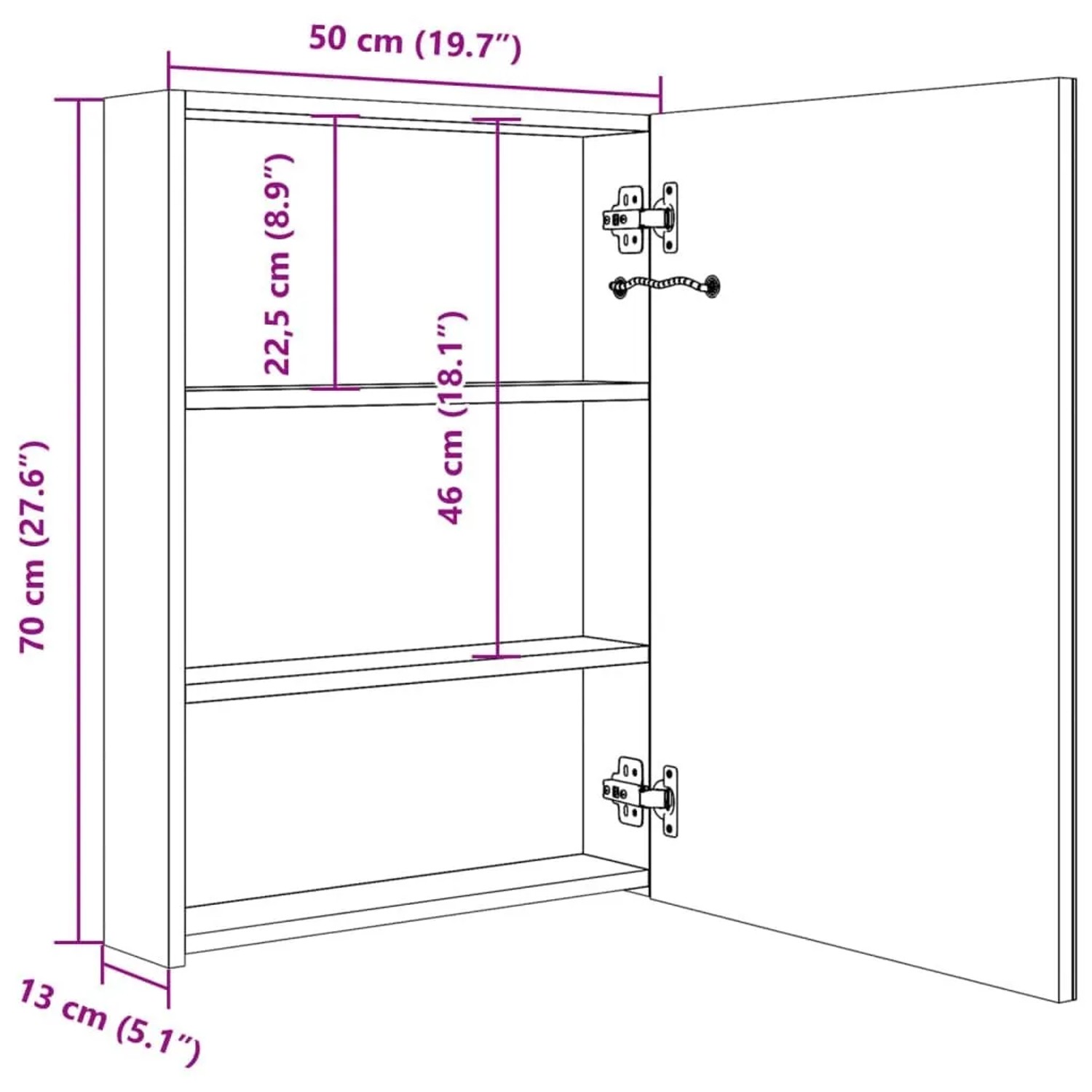 vidaXL LED-Spiegelschrank fürs Bad Grau 50x13x70 cm 326490_8
