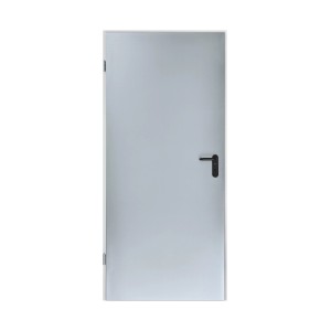Eingehängtes ZK-Türelement, verzinkt, 750x1875x85 mm, DIN links, mit schwarzem Türgriff.