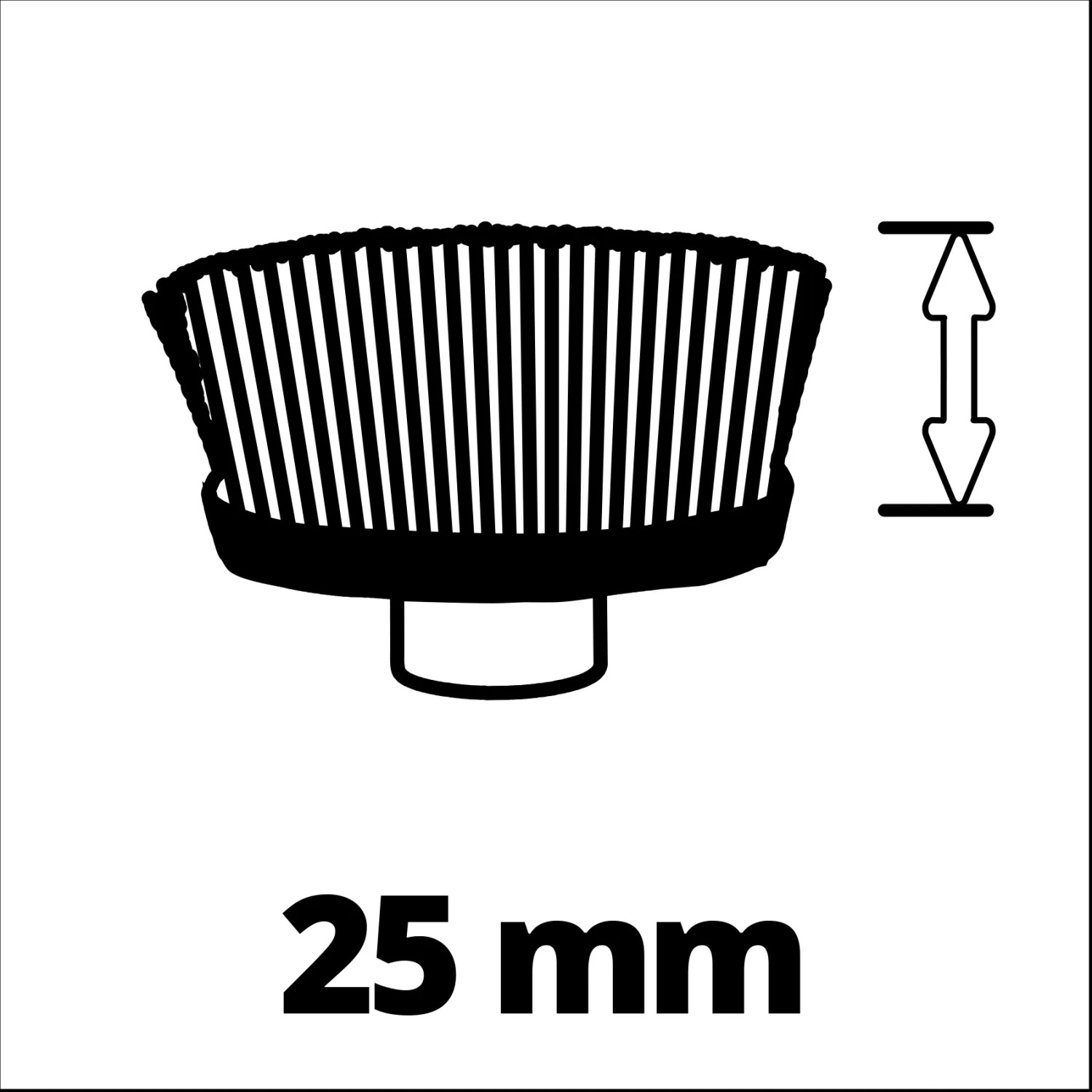 Einhell Bürste Ultra 95/25 für Picobella 18/90, Detailaufnahme der Bürstenlänge 25mm.