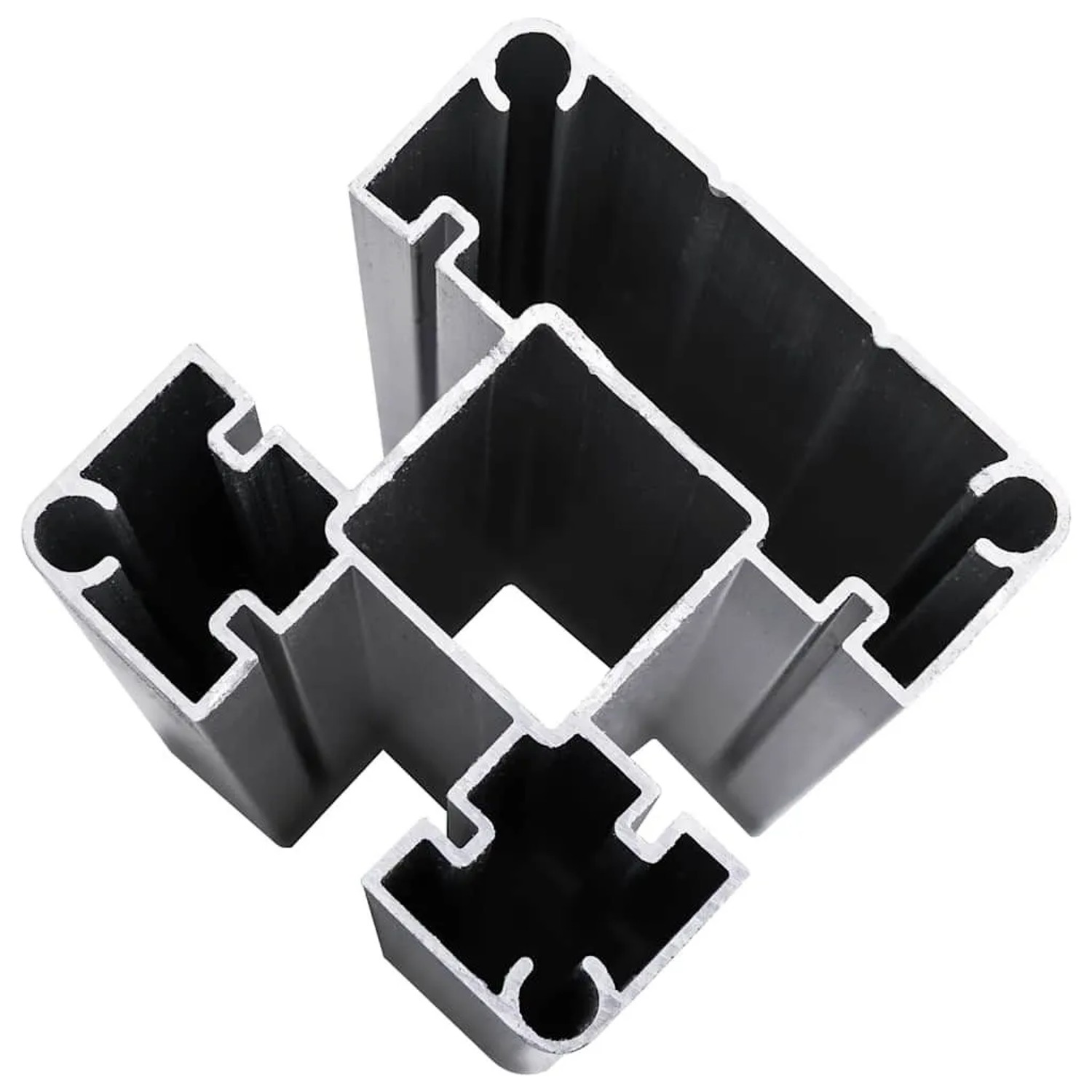 Detailaufnahme von Aluminium Pfosten für vidaXL WPC Zaunelement, schwarz.