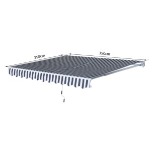 Outsunny Markise, 3,5x2,5m, grau-weiß gestreift, ausgefahren. Sonnenschutz für Terrasse und Balkon.