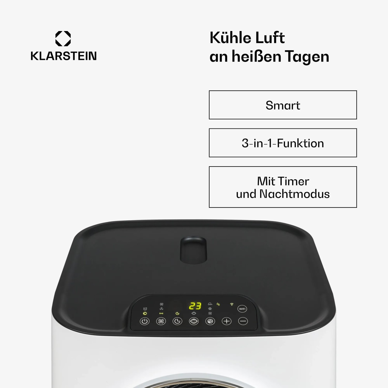 Klarstein Kraftwerk Smart 12K Klimaanlage in Weiß mit digitalem Display.